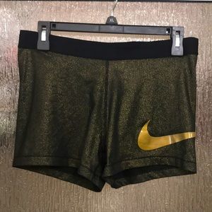 Black and gold sparkle Nike pro compression shorts
